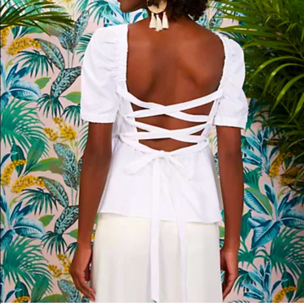 Open back Puff Sleeve Cotton Poplin Peplum Top